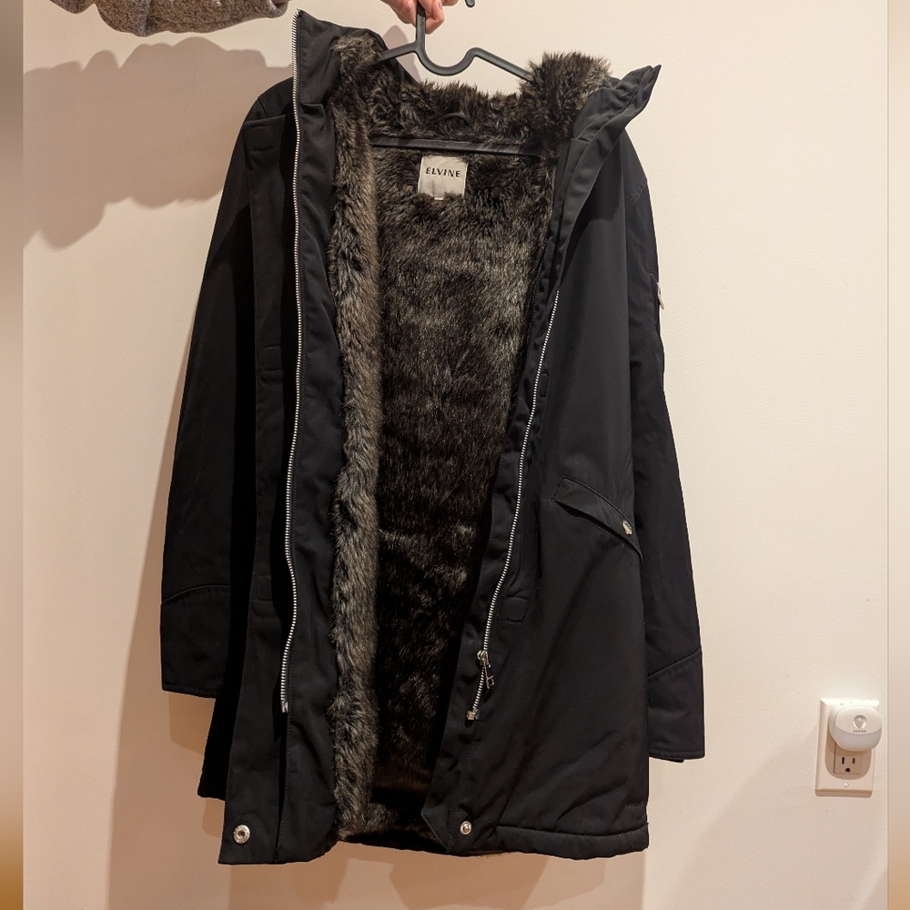ELVINE - Women's Black Winter Jacket / Coat with Faux Fur Lining - Picture 3 of 9